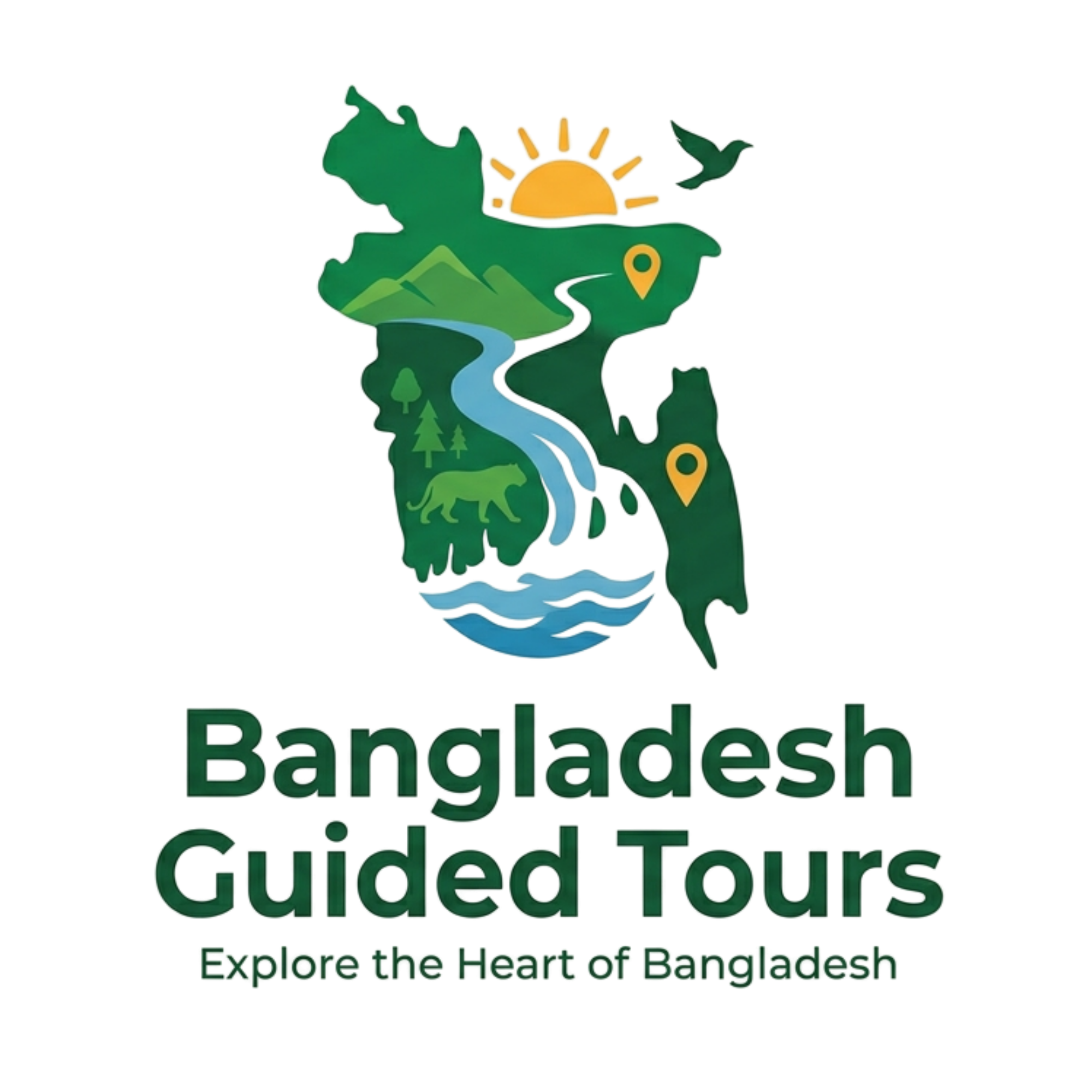Official Bangladesh Guided Tours logo representing premium guided tours, cultural experiences, village homestays, Sundarbans, Cox's Bazar, hill tracts, rivers, and authentic travel across Bangladesh.