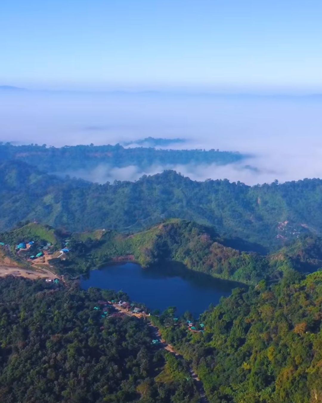 Peaceful blue water of Boga Lake at high altitude in Bandarban, Bangladesh