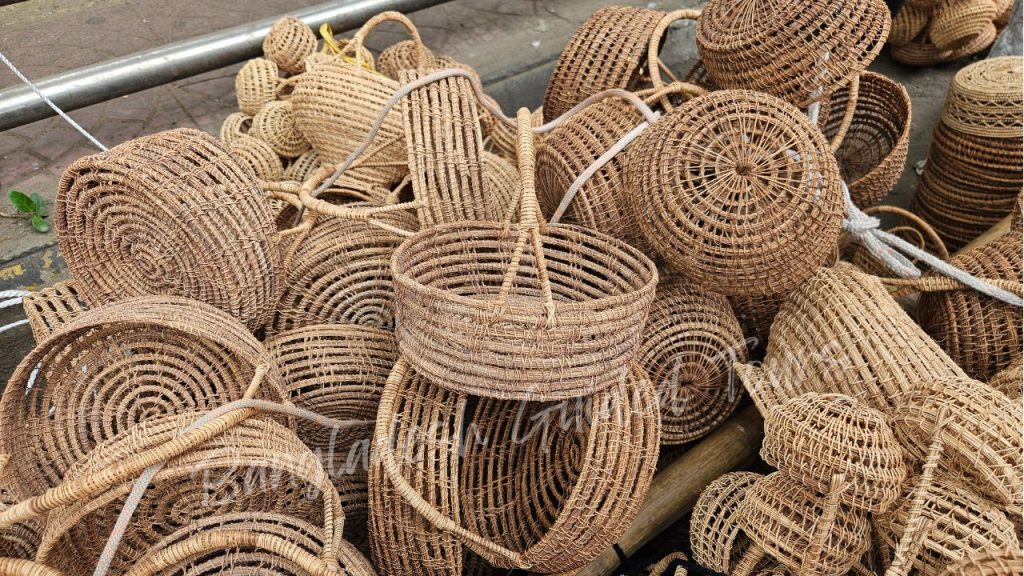 Handmade pater busker jute bag displayed at Pohela Boishakh fair near Dhaka University