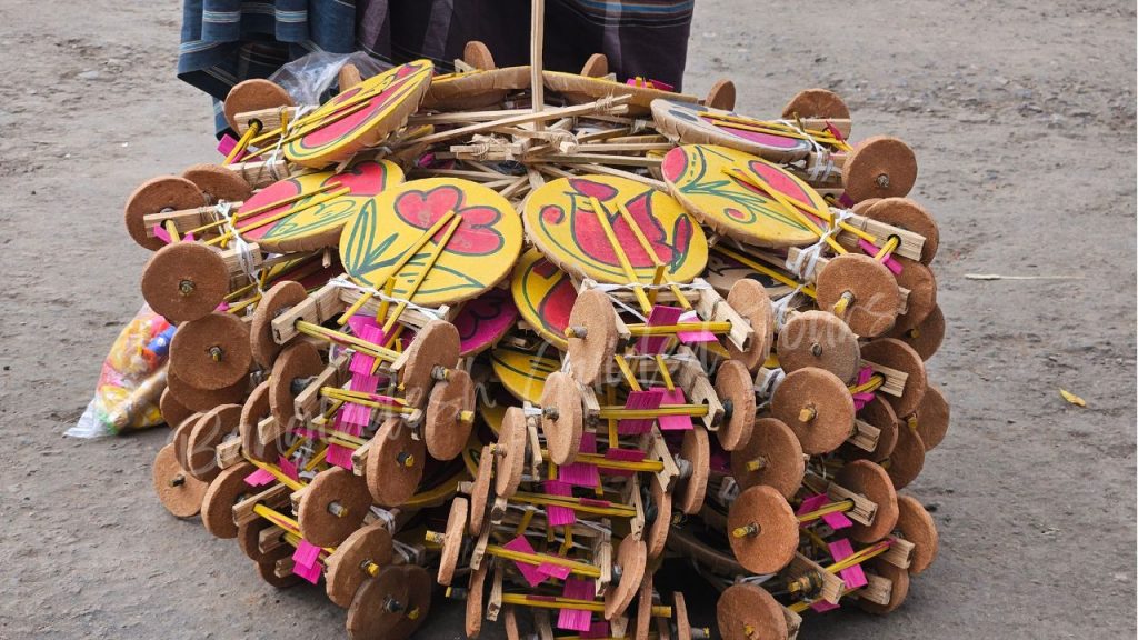 Traditional handmade village toys displayed at Pohela Boishakh fair for children and adults in Dhaka