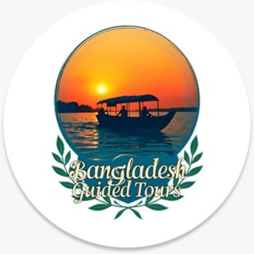Logo of Bangladesh Guided Tours featuring natural rural scenery, the Sundarbans mangrove forest, the world’s longest sea beach at Cox’s Bazar, a Buddhist vihara from Cumilla, and a safari wildlife theme blended into a premium travel brand mark for international tourists