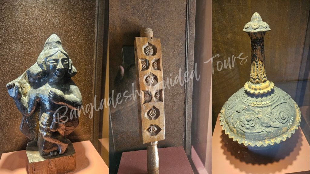 Historical items and artifacts displayed inside Bara Sardar Bari Sonargaon Bangladesh showing zamindar era heritage collection