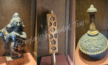 Historical items and artifacts displayed inside Bara Sardar Bari Sonargaon Bangladesh showing zamindar era heritage collection