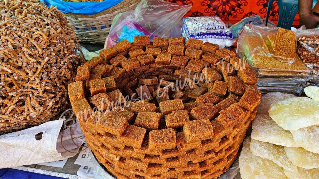 Traditional Gurer Sandesh made with fresh chhena and Nolen Gur in Old Dhaka, a famous Bengali winter sweet from Bangladesh