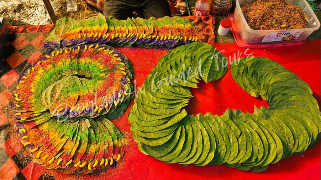 Traditional Mishti Paan (sweet betel leaf) served in Old Dhaka, filled with coconut, fennel seeds, gulkand, and cardamom for tourists in Bangladesh