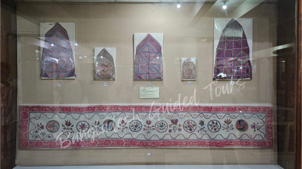 Traditional Nakshi Kantha embroidered quilt displayed in Sonargaon Folk Art and Craft Museum Bangladesh heritage collection