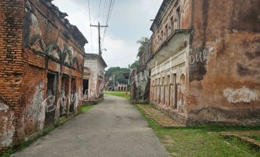 Row of abandoned heritage buildings in Panam City Sonargaon Bangladesh showing old merchant houses of Bengal